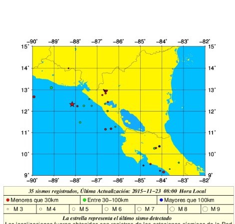 Sismo de magnitud 3.8 en la escala de Richter en costa pacífica de Nicaragua