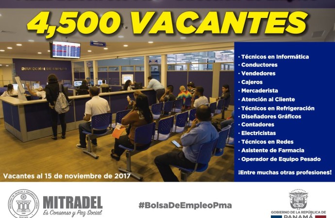 Más de 4 mil vacantes para panameños en la bolsa de empleo Mitradel