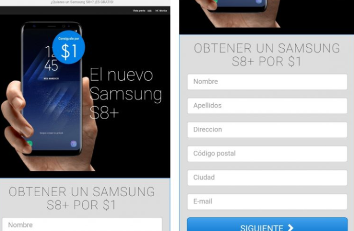 ESET advierte por una nueva estafa vía Google que gana víctimas al ofrecer un Samsung S8 Plus a un dólar