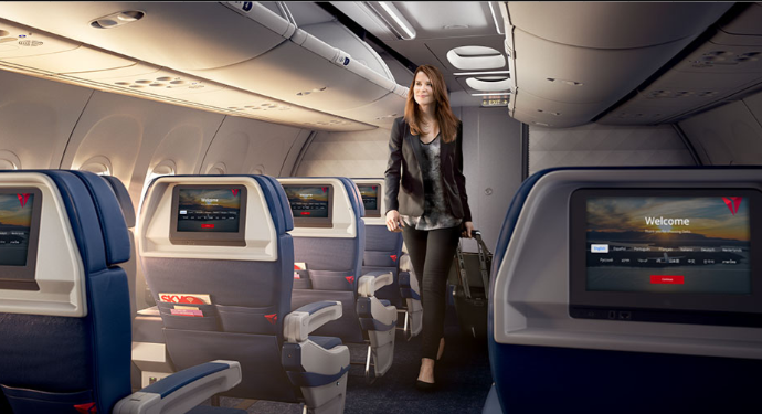 Delta equipa la aeronave número 600 con pantallas en los asientos