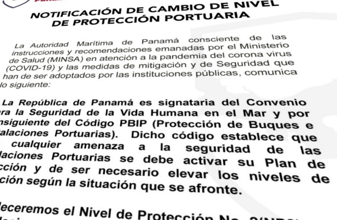Autoridad Marítima de Panamá estableció el Nivel de Protección N.- 2 en instalaciones portuarias del país