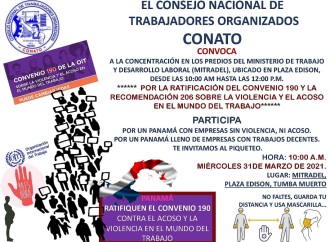Convocatoria protesta y pronunciamiento del CONATO ante la violencia y el acoso en el mundo del trabajo en Panamá