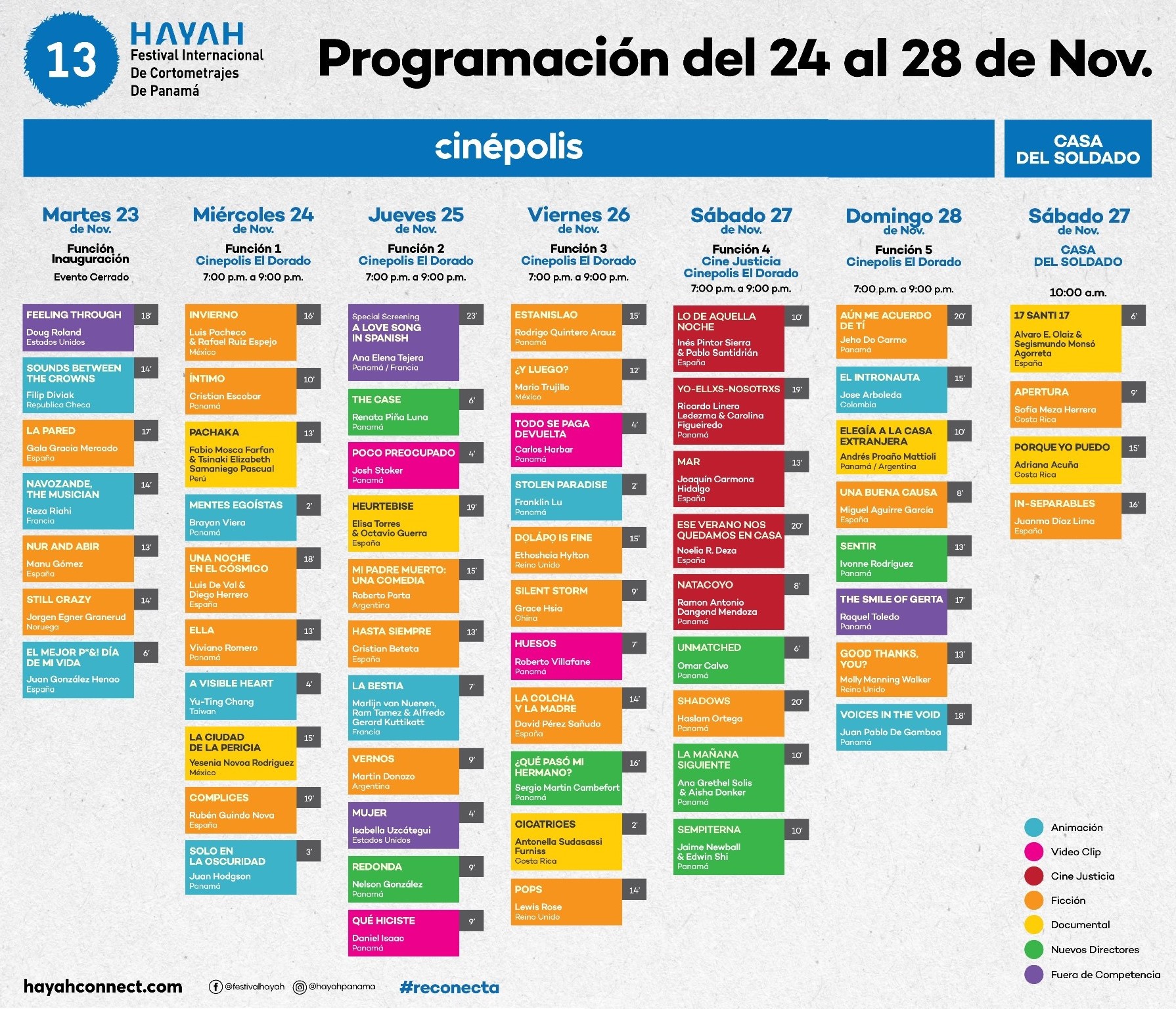programa 13er HAYAH FESTIVAL INTERNACIONAL DE CORTOMETRAJES DE PANAMÁ