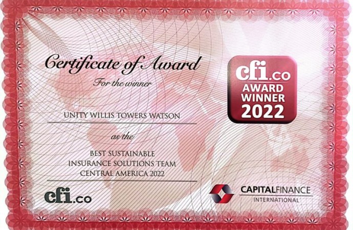 Unity Willis Towers Watson es reconocido como el Mejor Equipo de Soluciones de Seguros Sostenibles Centroamérica