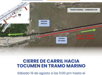 ENA anuncia cierre de carril hacia Tocumen en tramo Marino del Corredor Sur